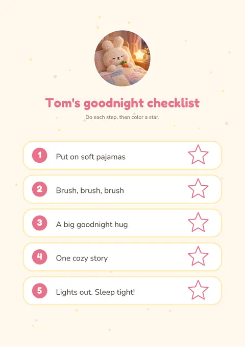 Tom's goodnight checklist